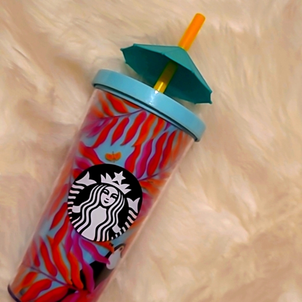 Rare Starbucks Cold Cup with Umbrella Straw